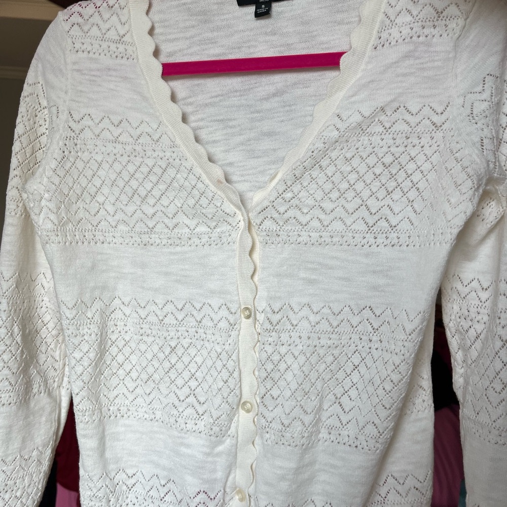 Frye Ivory Scalloped Knit Cardigan